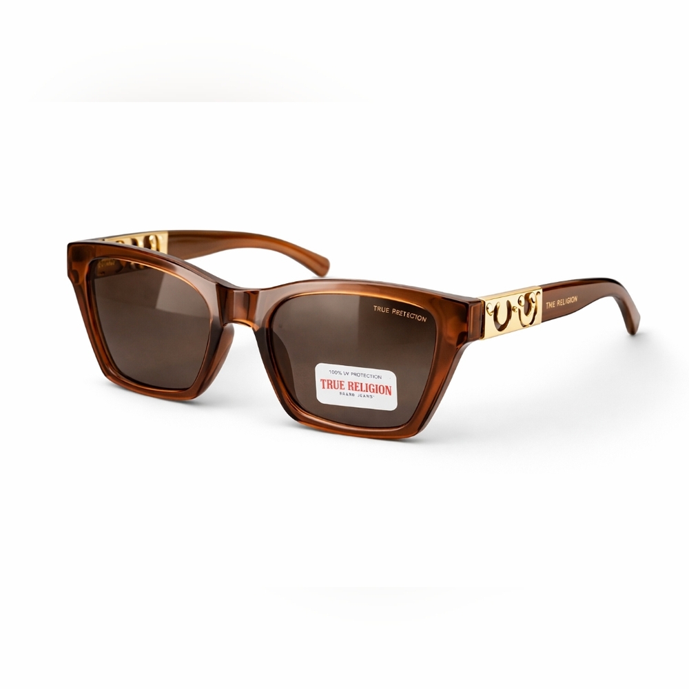 🆕️True Religion Sunglasses Brown Tortoise Gold Horseshoe Square Frame UV400 - Picture 5 of 5